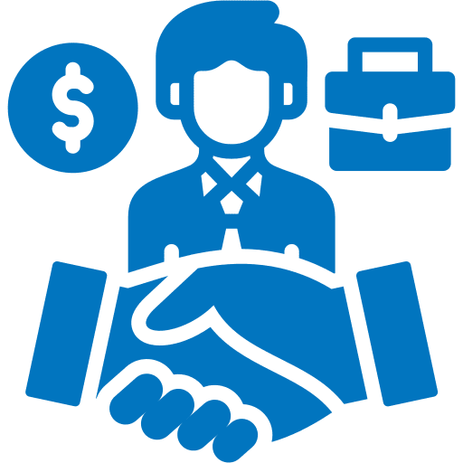 Business icons with handshake and dollar sign.